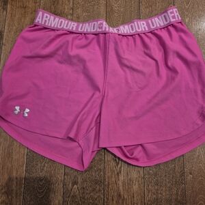 Under Armour Women's Hot Pink Athletic Shorts with Branded Waistband